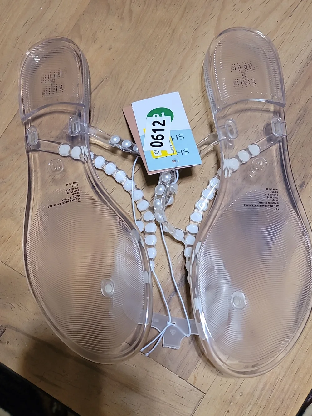 Shade & Shore Clear Pearl-Embellished Jelly Sandals - White Pearls
